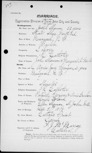 Marriage of Joseph Shannon and Agnes Kerrigan