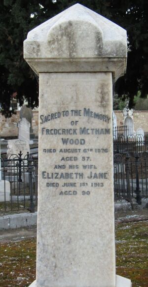 Frederick Metham Wood and his wife Elizabeth Jane nee Smith's gravestone.