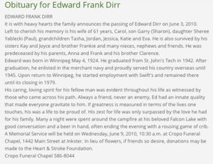 Edwin Frank Dirr Obituary 2010