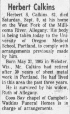 Obituary for Herbert S Calkins
