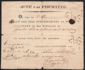 1838 Certificate of approval to live in Enkhuizen