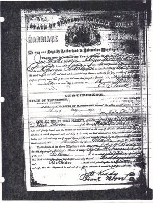 Marriage License for John W Kiddy and Georgia Rickman