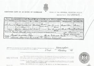 Marriage record for Joseph Rose and Louisa Honour