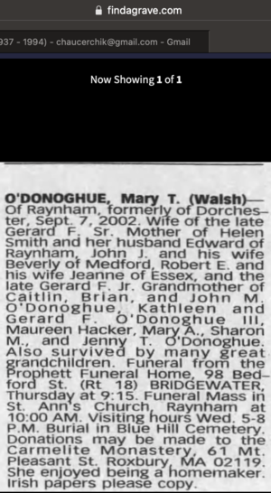 Mary T. Walsh O'Donoghue Obituary