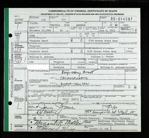 Death Certificate of V.C. Andrews