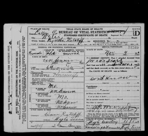 Death certificate of Cyntha Ratliff