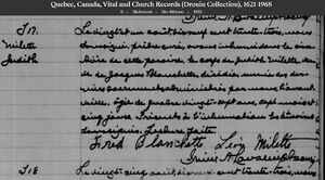 Burial Record - 1933 Aug 19 - Judith Milette