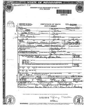 Bettie (Sullivan) Robinson's Death Certificate