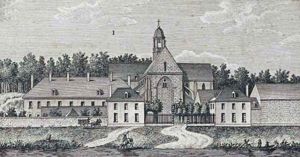 Barbeau Abbey, engraving from 1837 AD77 5FI1236..  Abbaye de Barbeau , King Louis VII of France was buried there in 1180.