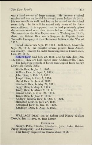 The History of Robert Dew, of Anderson County, TN, p.273