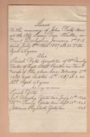 Handwritten family record of Yates