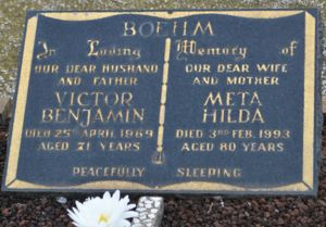 Headstone of Victor Benjamin & Meta Hilda Boehm