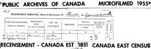 Canada Census 1851
