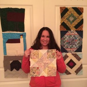 Charlotte Shockey with quilt blocks