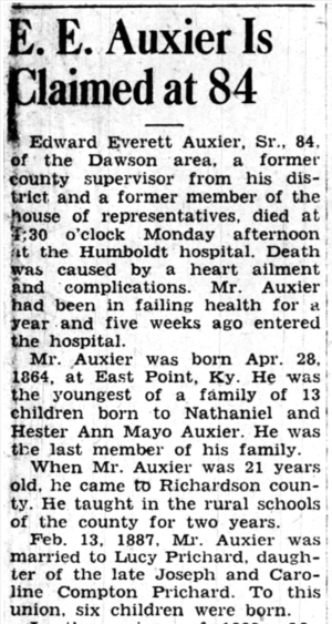 Edward Everett Auxier obituary p. 1