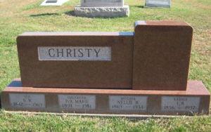 Headstone for Isaac Binford Christy & Nellie Torrey Bradstreet Christy