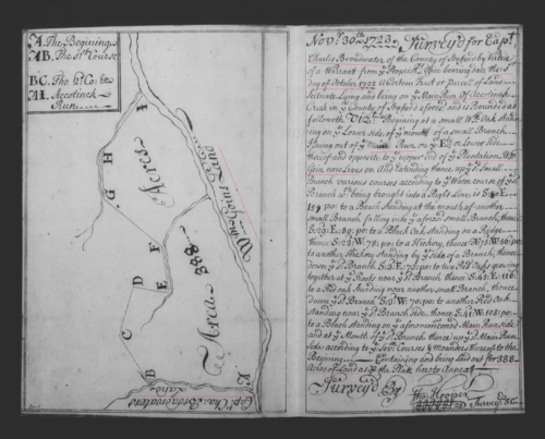 1723 Nov 30 Charles Broadwater survey for 388 acres adjacent William ...