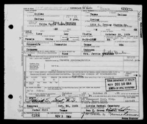 Lucy (Lay) Tindle death certificate
