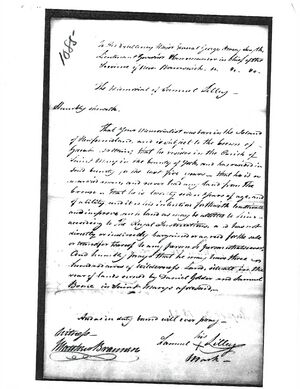 1821 New Brunswick Land Grant Petition of Samuel Lilley, pg 1