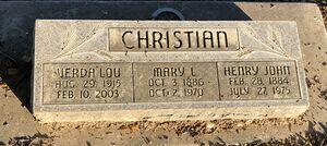 Verda Lou, Mary L., and Henry John CHRISTIAN headstone