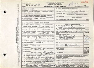Pennsylvania Death Certificate of Rachel (Cole) Wilson