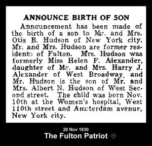 Birth of Alan G Hudson