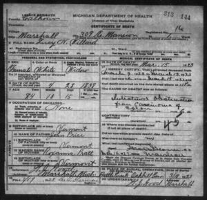 Lucy N. [sic] Willard, death certificate
