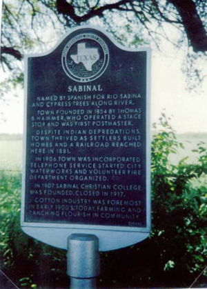 Texas Historical Marker notes Thomas B. Hammer as Founder of Sabinal, Texas.