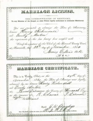 Marriage Licenses Henry Kirkendall & Emily Morton