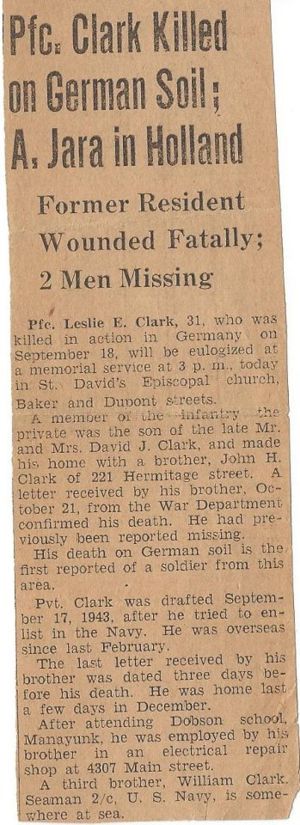 Leslie Clark Obituary 1944