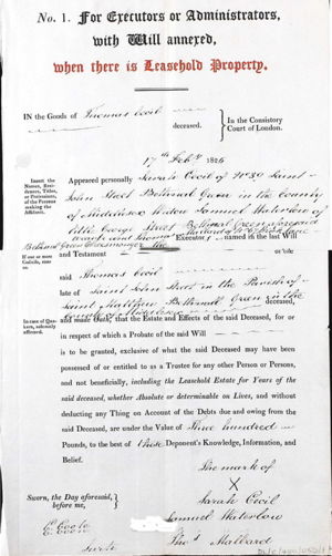 Probate for Thomas Cecil granted to his wife, Sarah