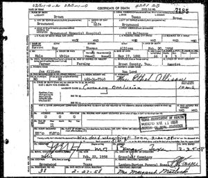 Roy Thomas Allison Texas Death Certificate