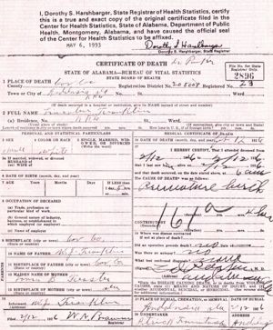 Lincoln Lorenzo Franklin death certificate