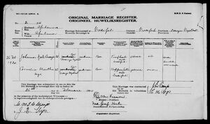 Marriage: Johannes Izak Cronje and Cornelia Martha Uys, 26 Feb 1924
