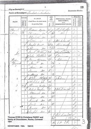 Census record with Dyer family