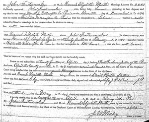 John Fenstermaker and Hannah Elizabeth Muth marriage certificate