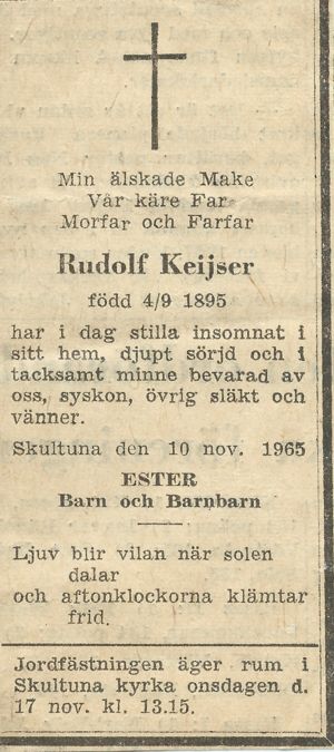 Rudolf Keijser dödsannons
