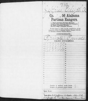 Elijah A Jeffreys Confederate Service Record