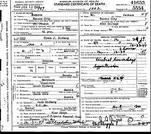 Death Certificate for Simon J. Eisberg