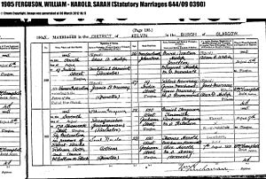 William Ferguson and Sarah Harrold Marriage Cert.