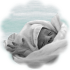 Sleeping Newborn Baby with blue clouds background.