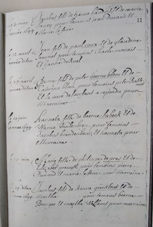 Baptismal record Marie de Pres : 1699-06-14
