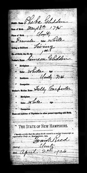 New Hampshire, Birth Index, 1659-1900