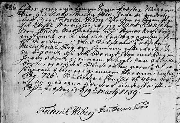 An annotation in the church record for Lesja for 1759 that remains to be translated.
