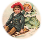 Boy and Girl on Sled.