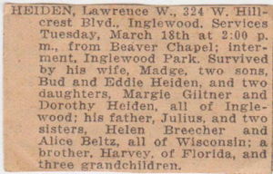 1947 Obituary: Lawrence Walter Heiden