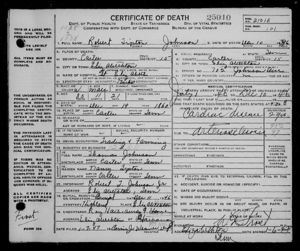 Robert Tipton Johnson Sr - Death Certificate