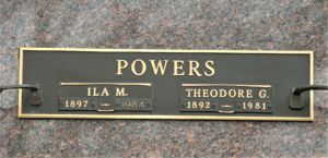 Memorial for Ila and husband Theodore Powers.