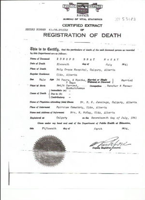 Edmond McKay Registration of Death