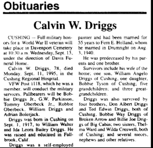 Calvin W Driggs Obit
